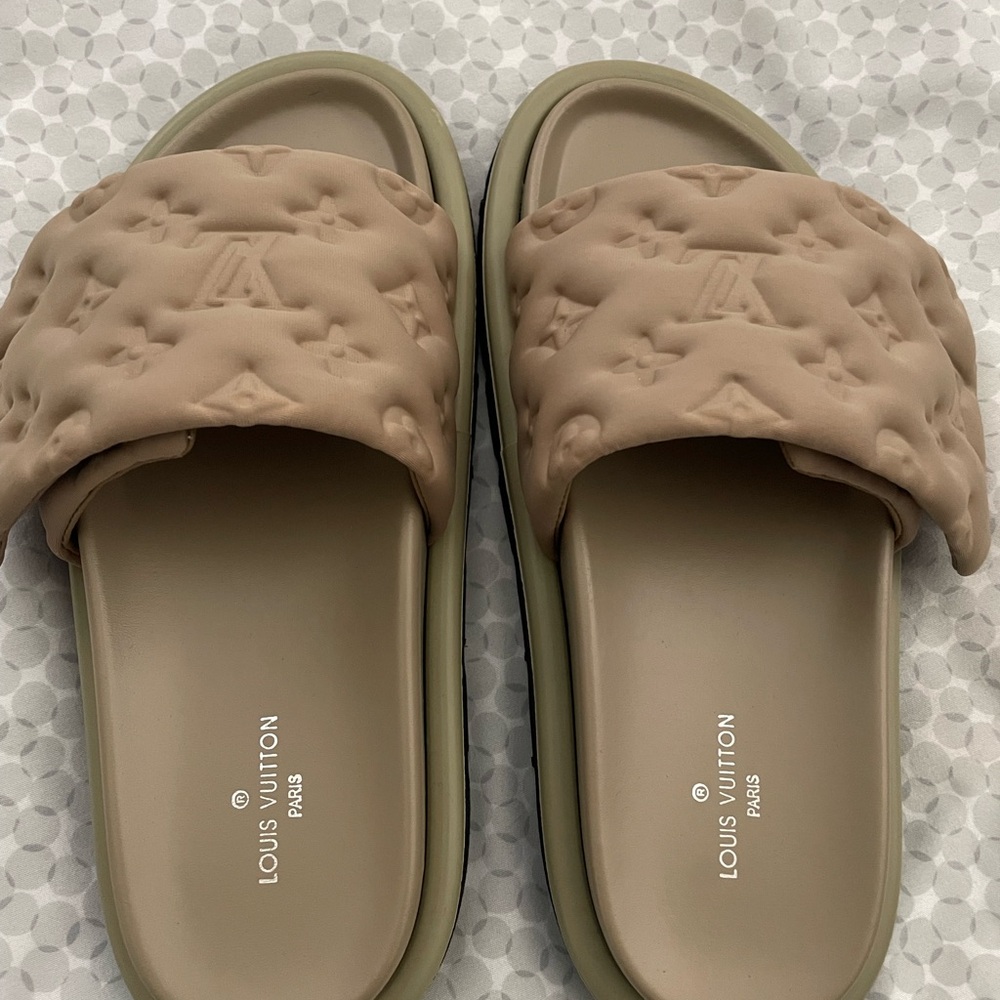 Louis Vuitton Tan Slide Sandals